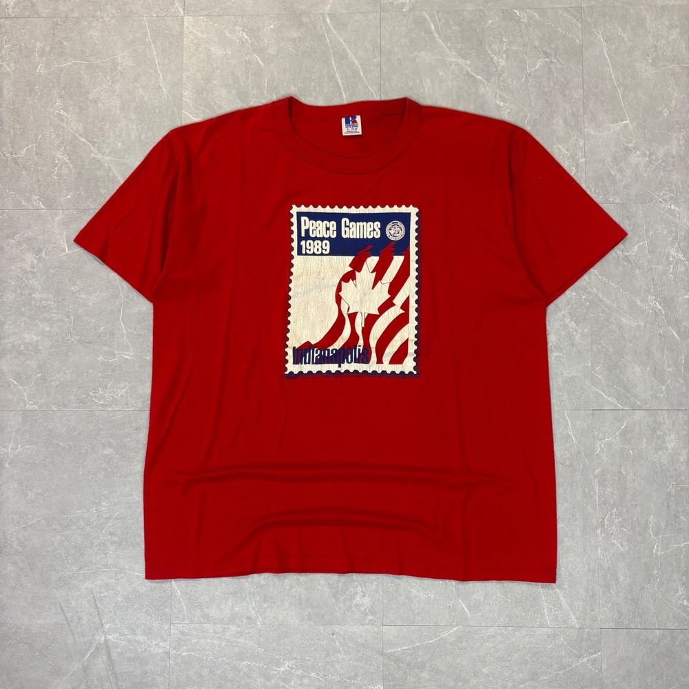 Vintage 1989 Peace Games Indianapolis Russell Athletic Red T-Shirt XL USA Made